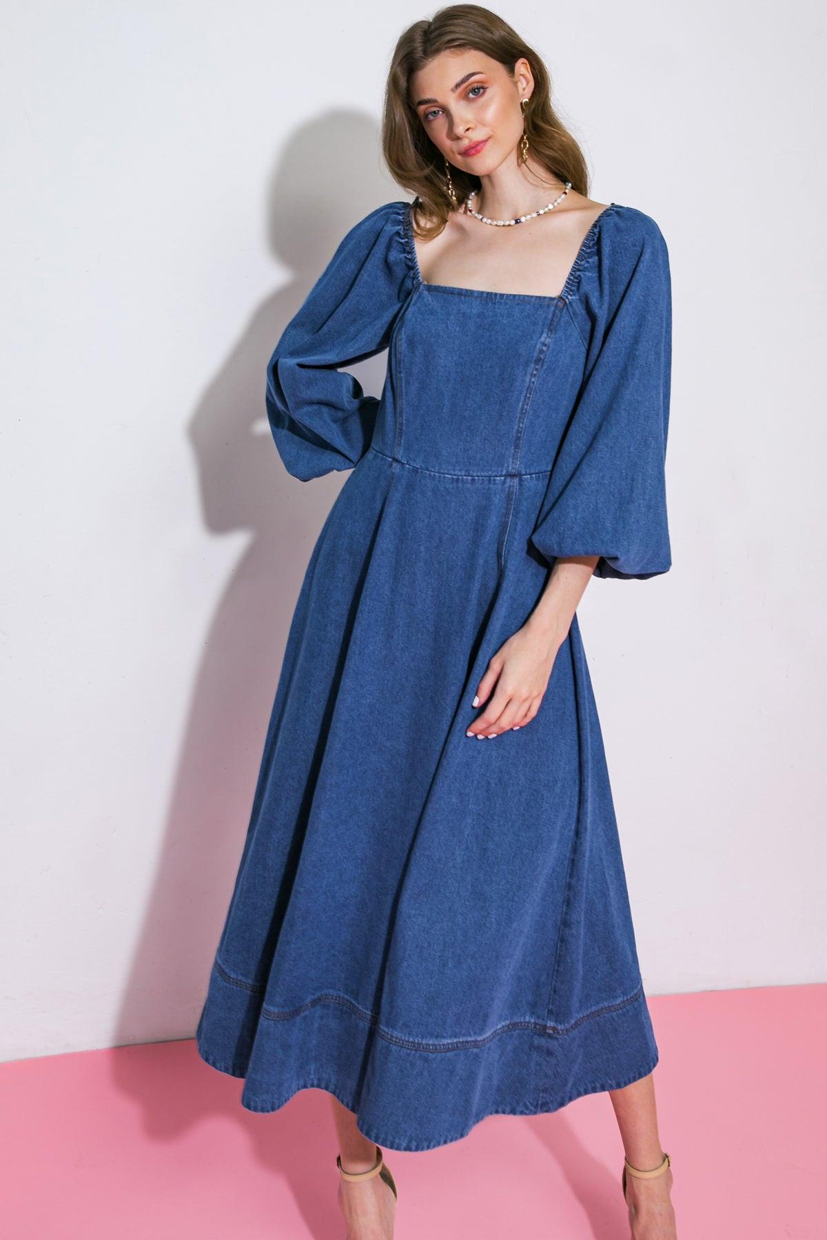 FEELIN'S GROOVY DENIM MIDI DRESS - Glamourous Grace