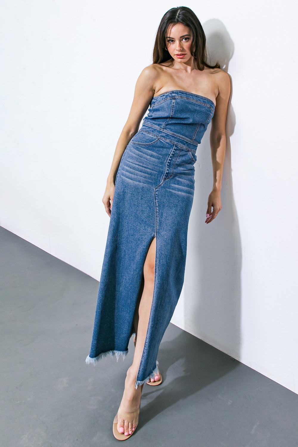 DREAMS COME TRUE DENIM MIDI DRESS - Glamourous Grace