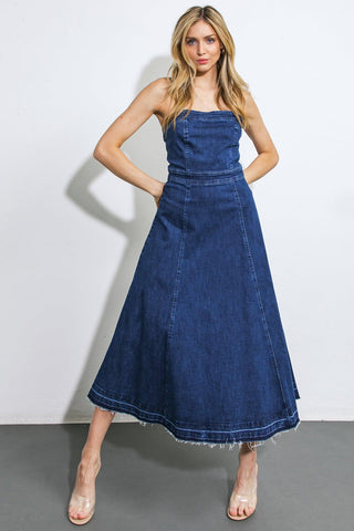 HERE GOES NOTHING DENIM MIDI DRESS - Glamourous Grace