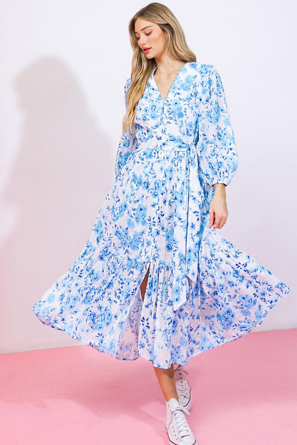 SPECTACULAR MAGIC WOVEN EYELET MIDI DRESS - Glamourous Grace