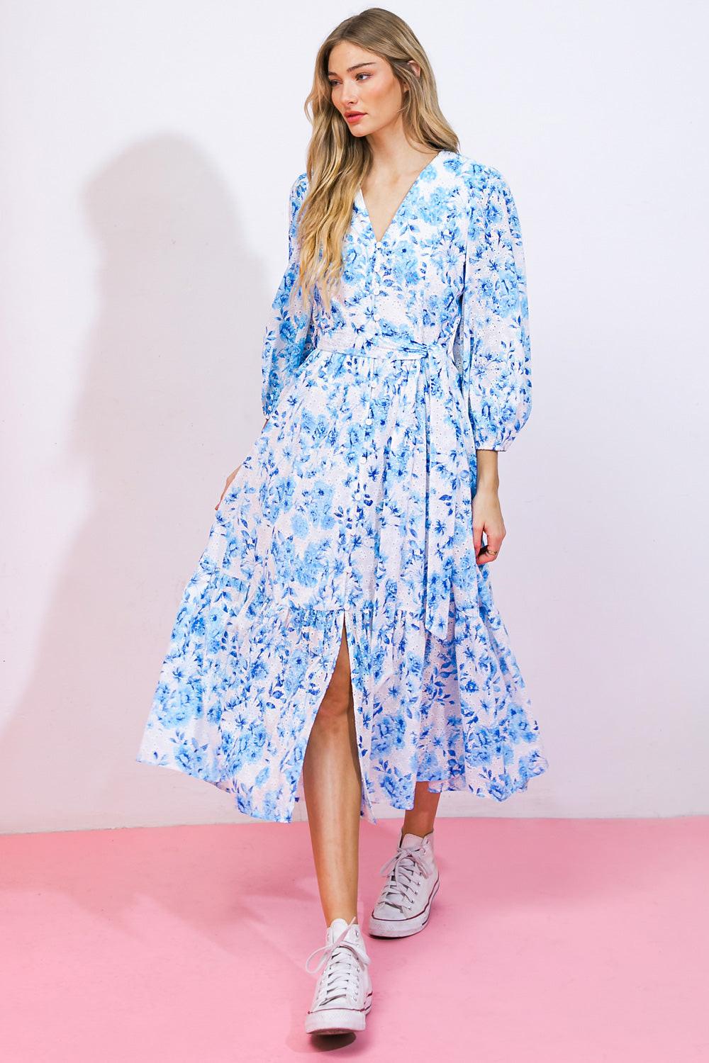 SPECTACULAR MAGIC WOVEN EYELET MIDI DRESS - Glamourous Grace