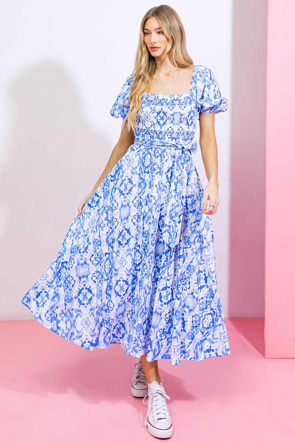 GOTTA GET GOING WOVEN MIDI DRESS - Glamourous Grace