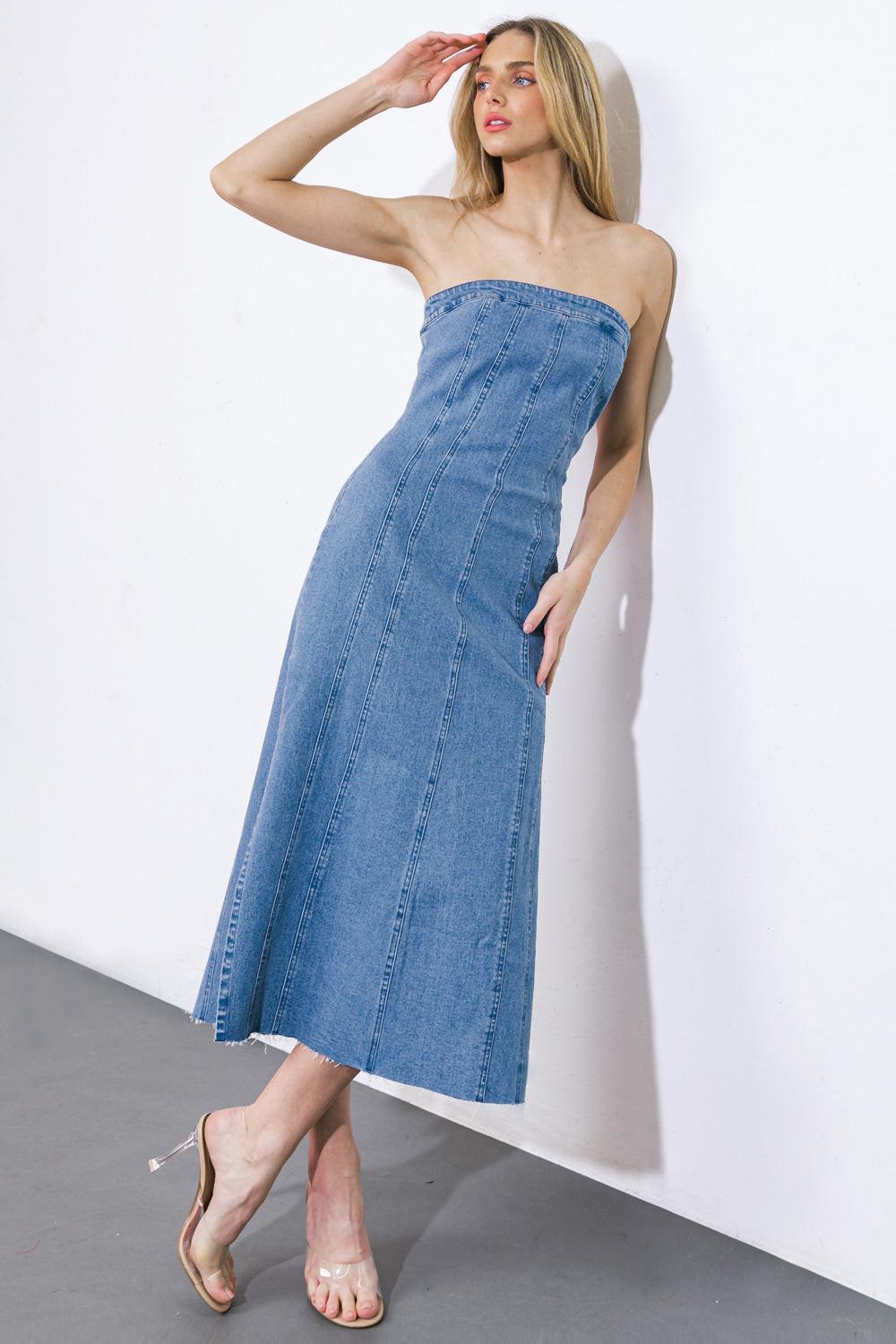 YOU'RE THRIVING DENIM MIDI DRESS - Glamourous Grace