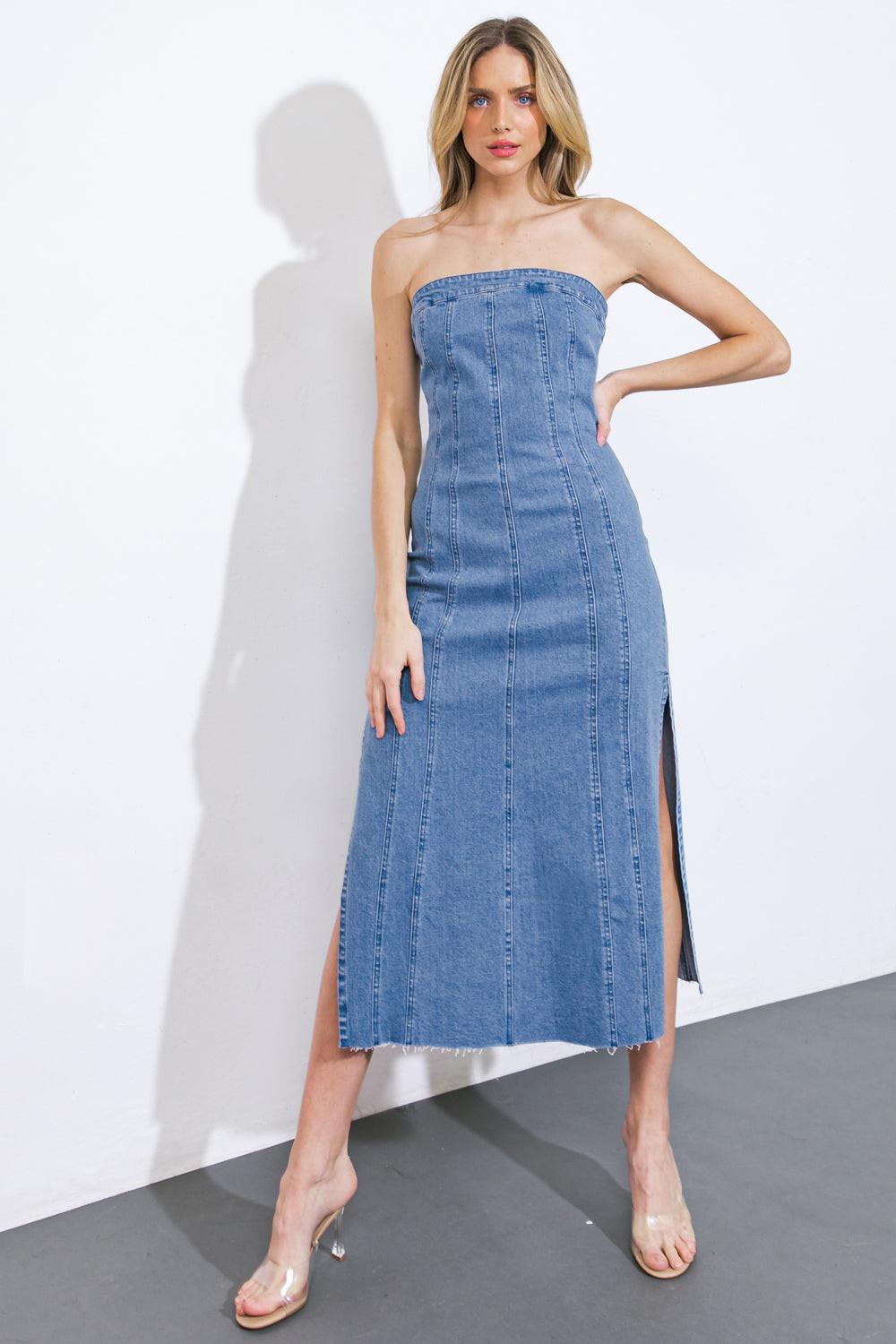 YOU'RE THRIVING DENIM MIDI DRESS - Glamourous Grace