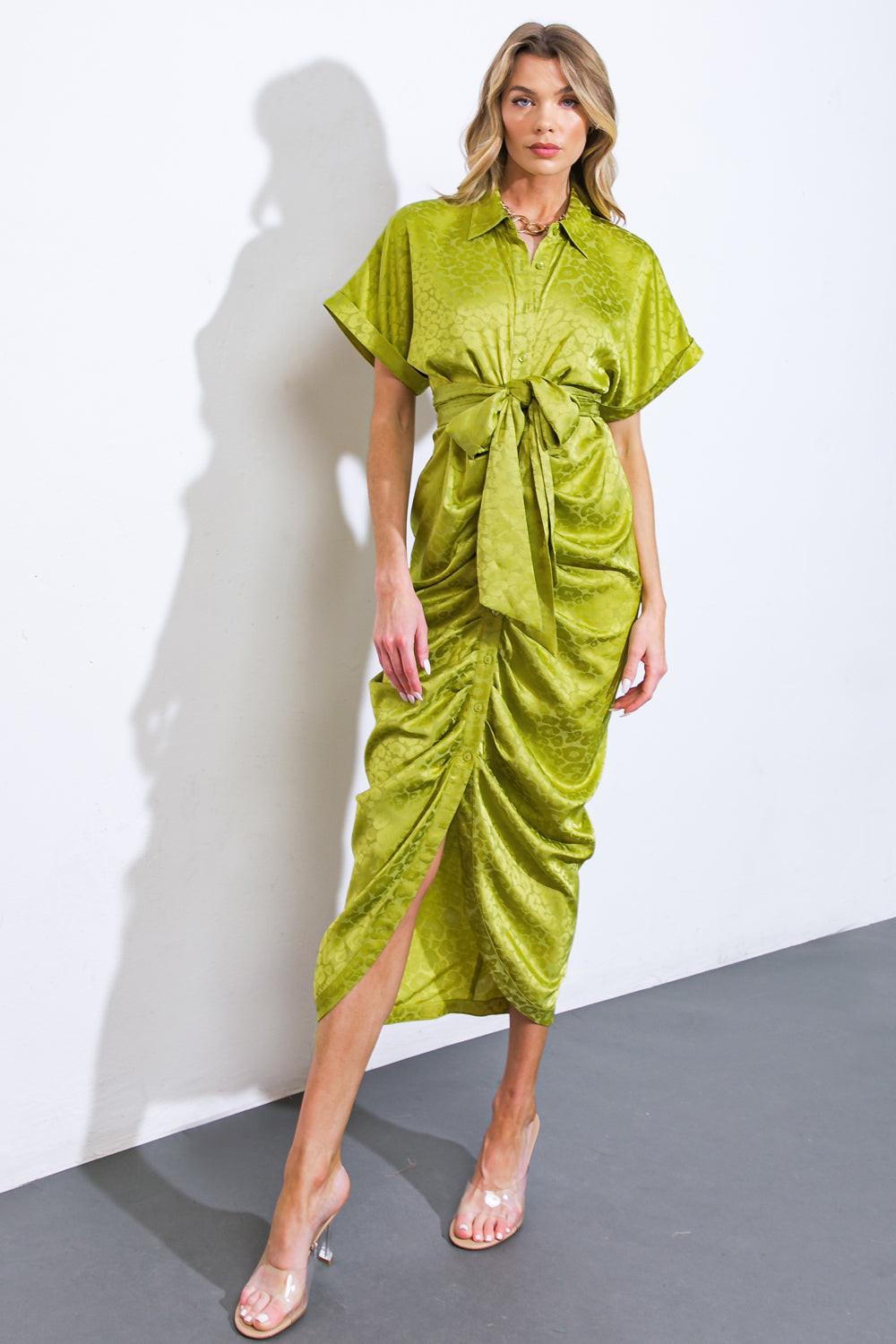 COMING TO MY SENSES WOVEN SATIN MIDI DRESS - Glamourous Grace