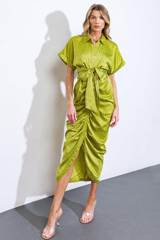 COMING TO MY SENSES WOVEN SATIN MIDI DRESS - Glamourous Grace