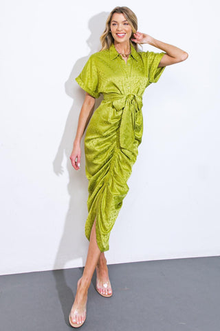 COMING TO MY SENSES WOVEN SATIN MIDI DRESS - Glamourous Grace