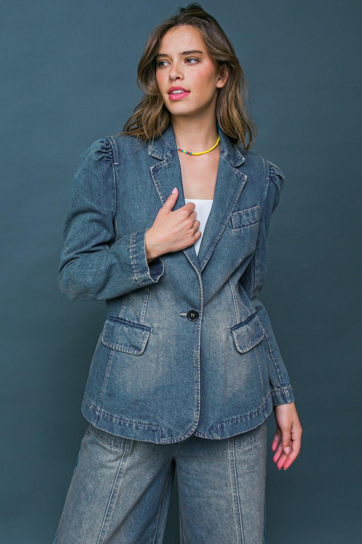 GIVE IT YOUR ALL DENIM BLAZER - Glamourous Grace
