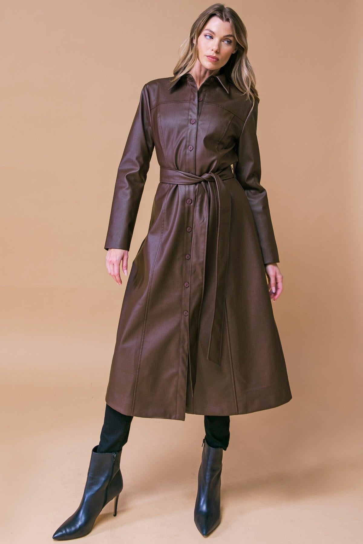 WHAT A WONDERFUL DAY LEATHER MIDI COAT - Glamourous Grace
