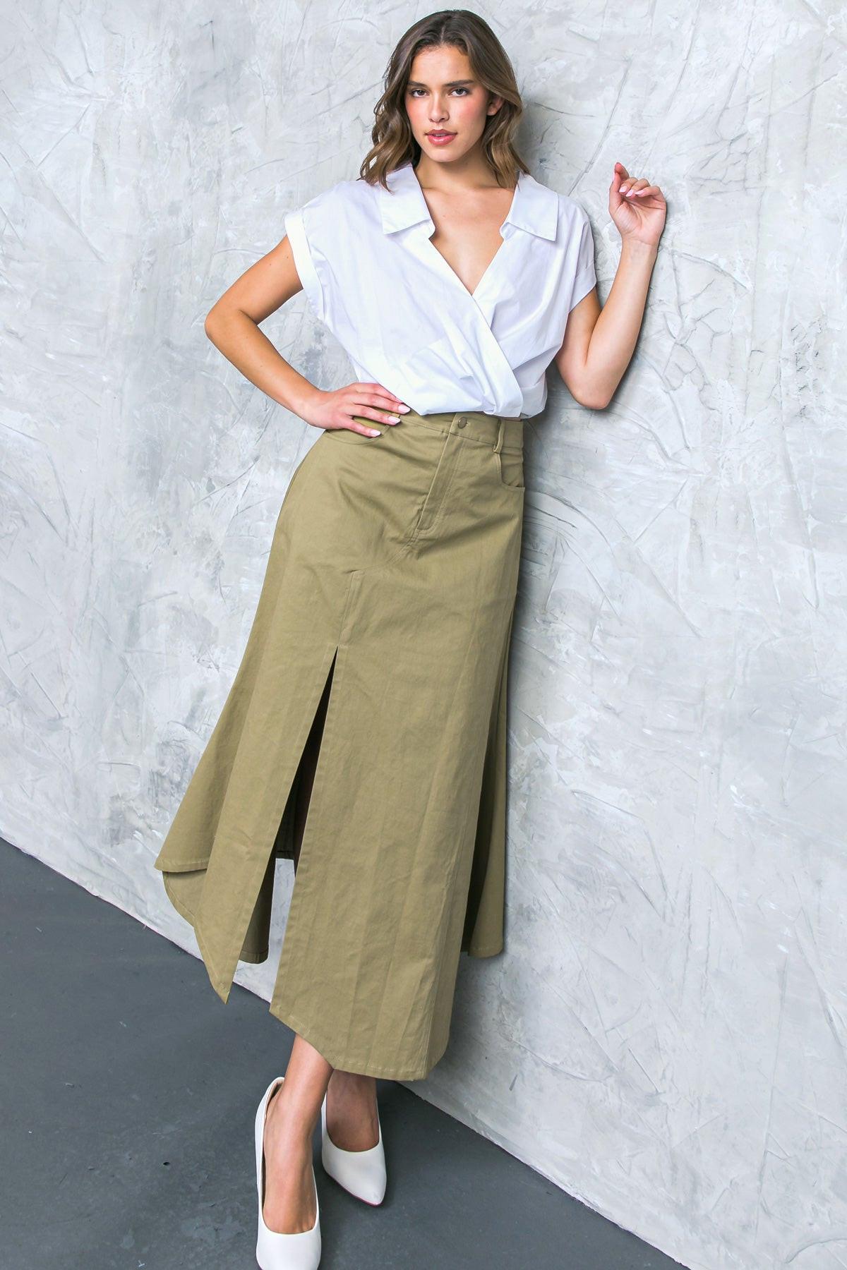 COMPLETE CRUSH TWILL MIDI SKIRT - Glamourous Grace