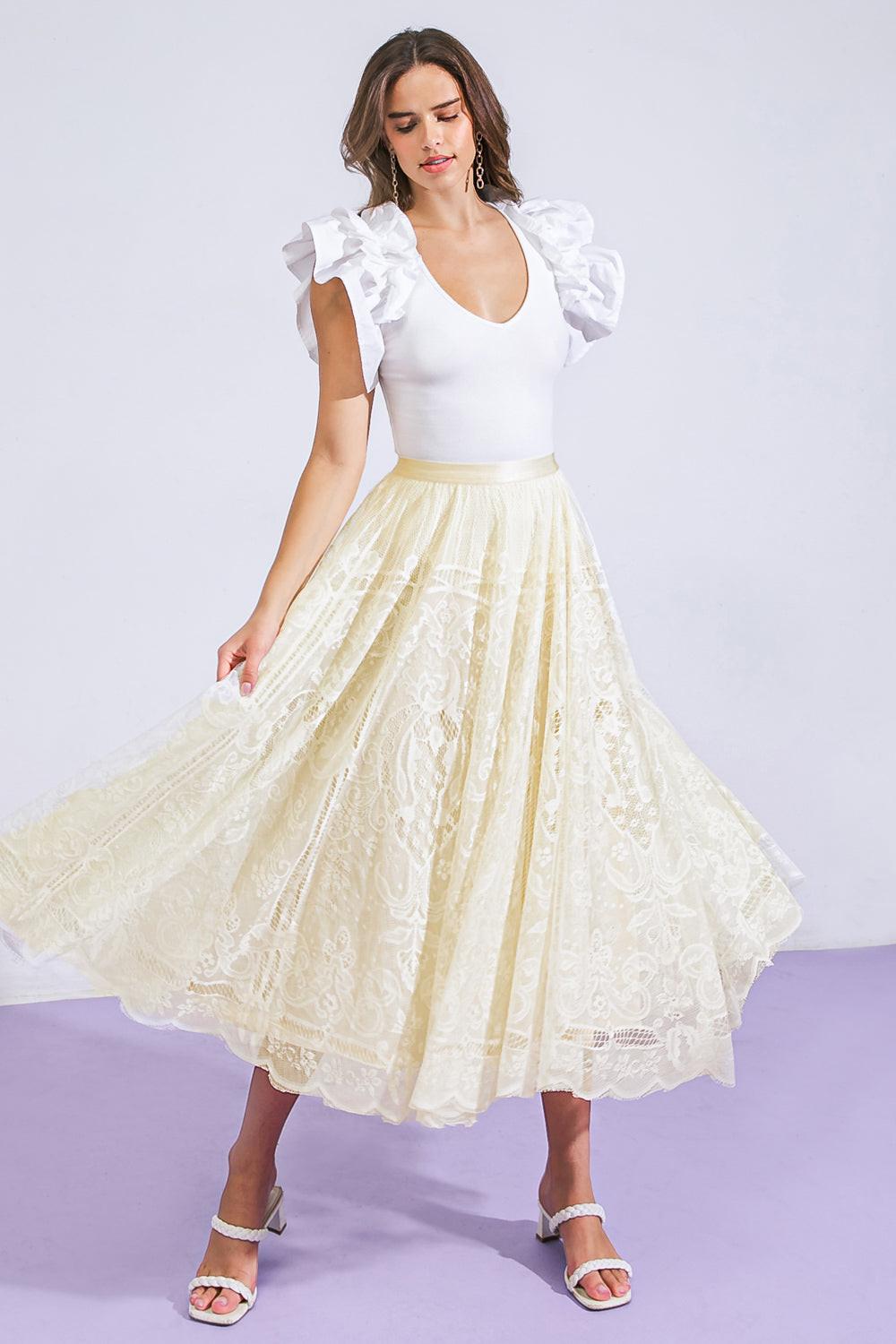 MEANINGFUL MOMENT WOVEN LACE MIDI SKIRT - Glamourous Grace