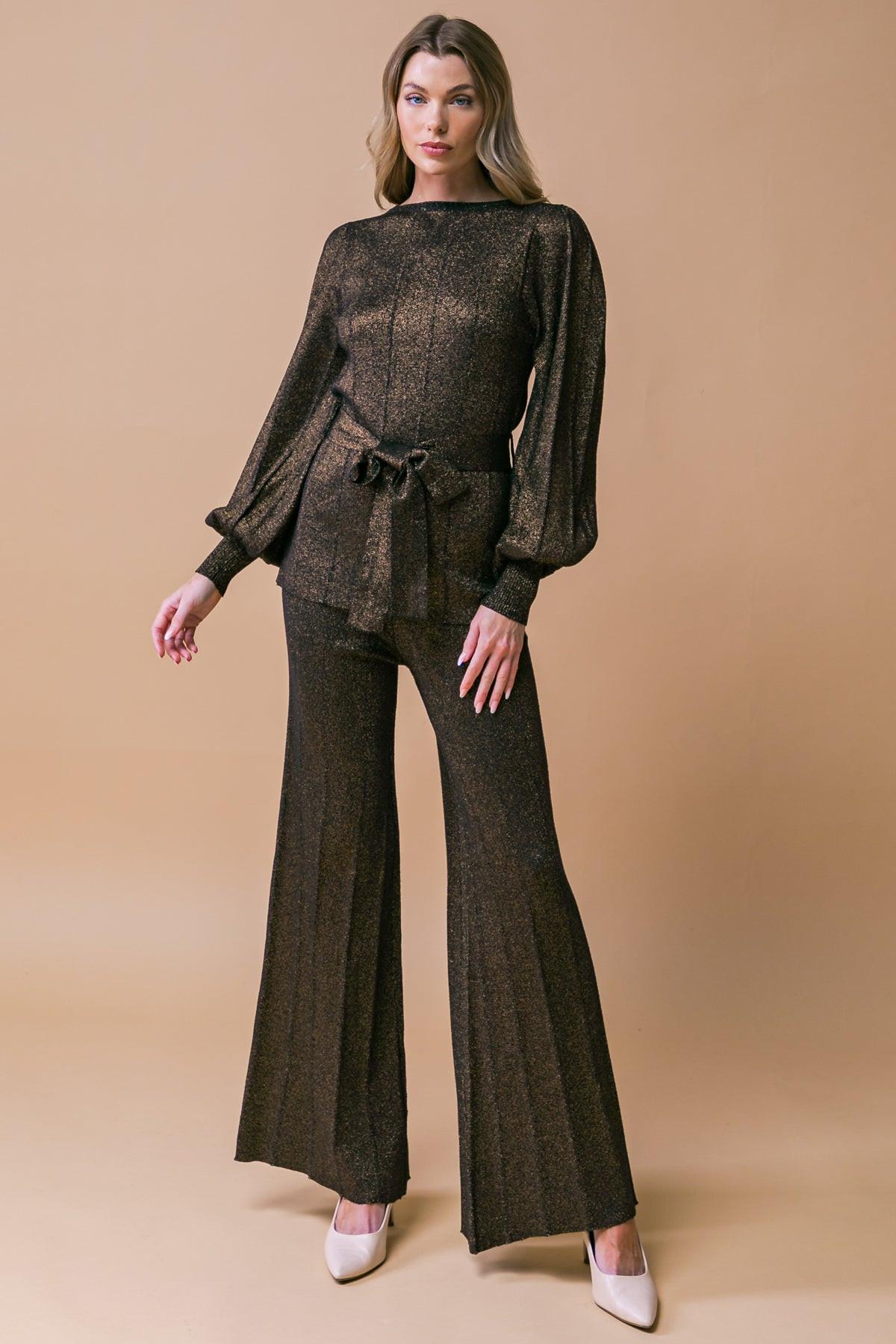 STUNNING STANCE METALLIC SWEATER TUNIN AND PANT SET - Glamourous Grace