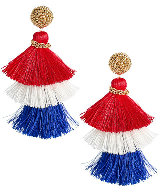 Fabric Tassel Earrings - RED WHITE & BLUE - Glamourous Grace