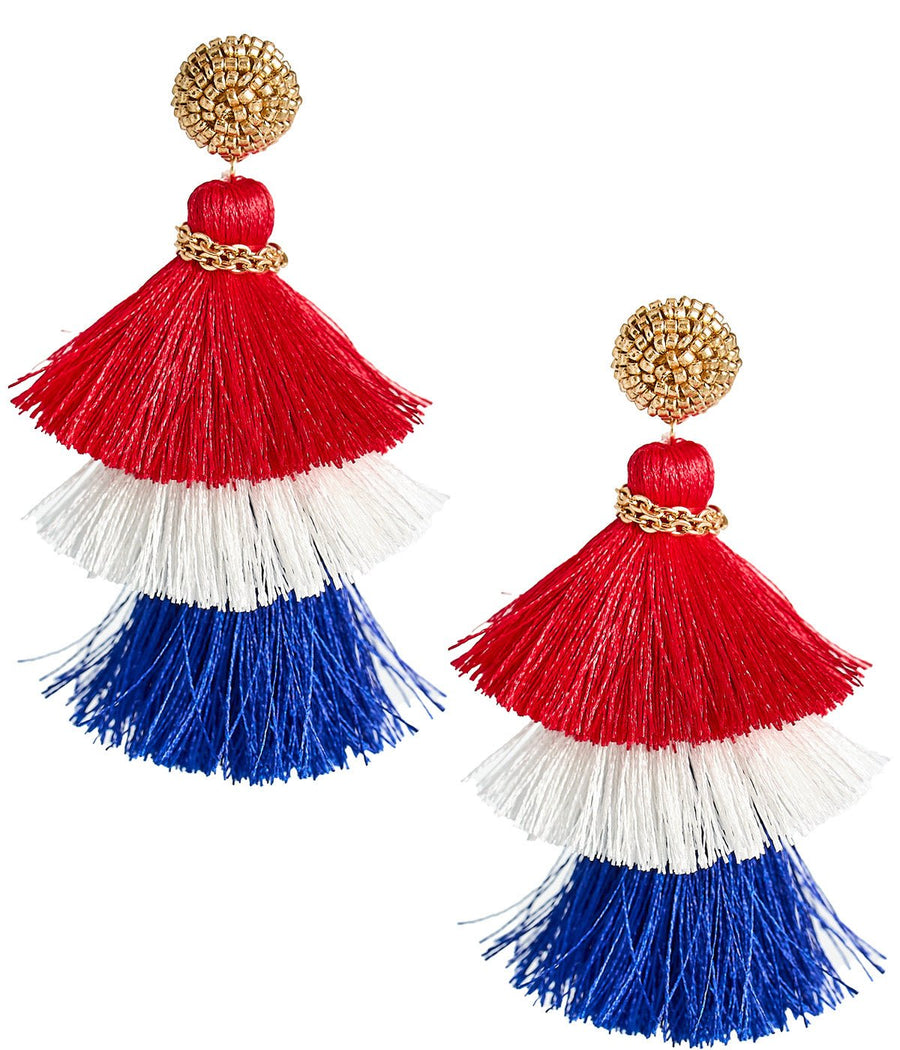 Fabric Tassel Earrings - RED WHITE & BLUE - Glamourous Grace