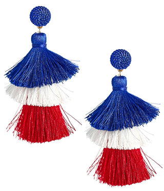 Fabric Tassel Earrings - RED WHITE & BLUE - Glamourous Grace