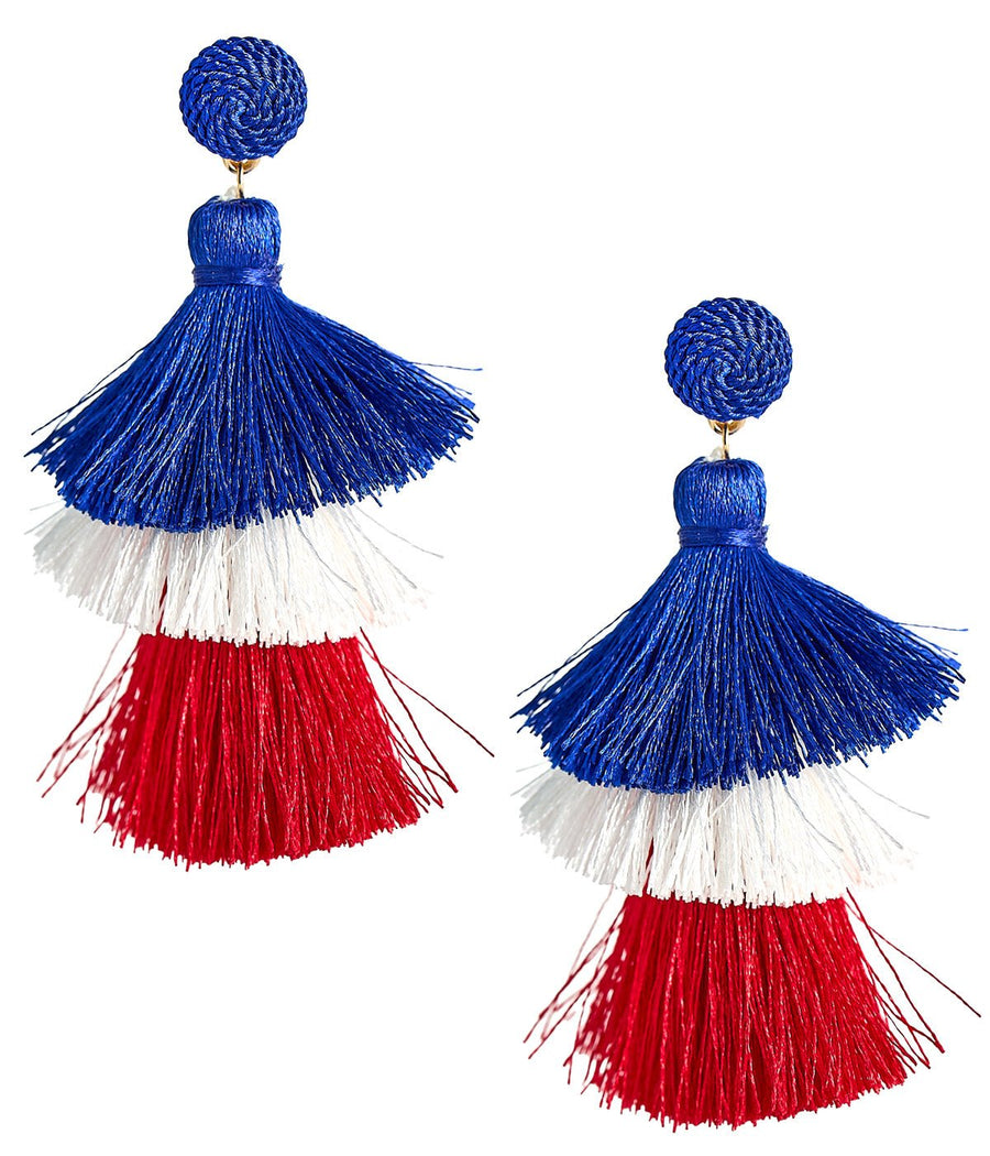 Fabric Tassel Earrings - RED WHITE & BLUE - Glamourous Grace