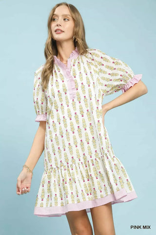 Umgee Striped Trim Floral Tiered Mini Dress - Glamourous Grace