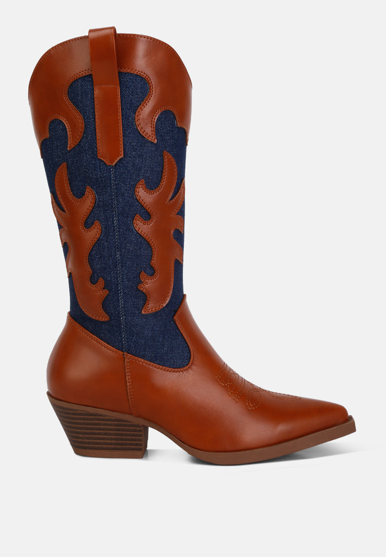 Fallon Faux Leather Patchwork Cowboy Boots - Glamourous Grace