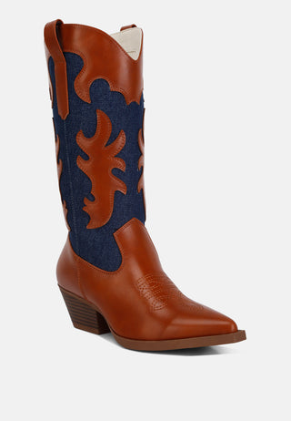 Fallon Faux Leather Patchwork Cowboy Boots - Glamourous Grace