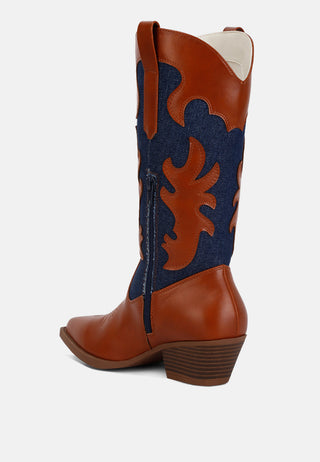 Fallon Faux Leather Patchwork Cowboy Boots - Glamourous Grace