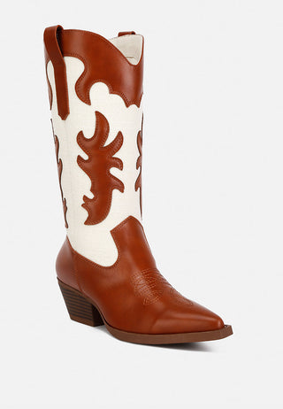 Fallon Faux Leather Patchwork Cowboy Boots - Glamourous Grace