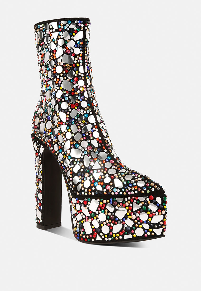 Fancy Mirror Embellished Platform High Heel Boots - Glamourous Grace