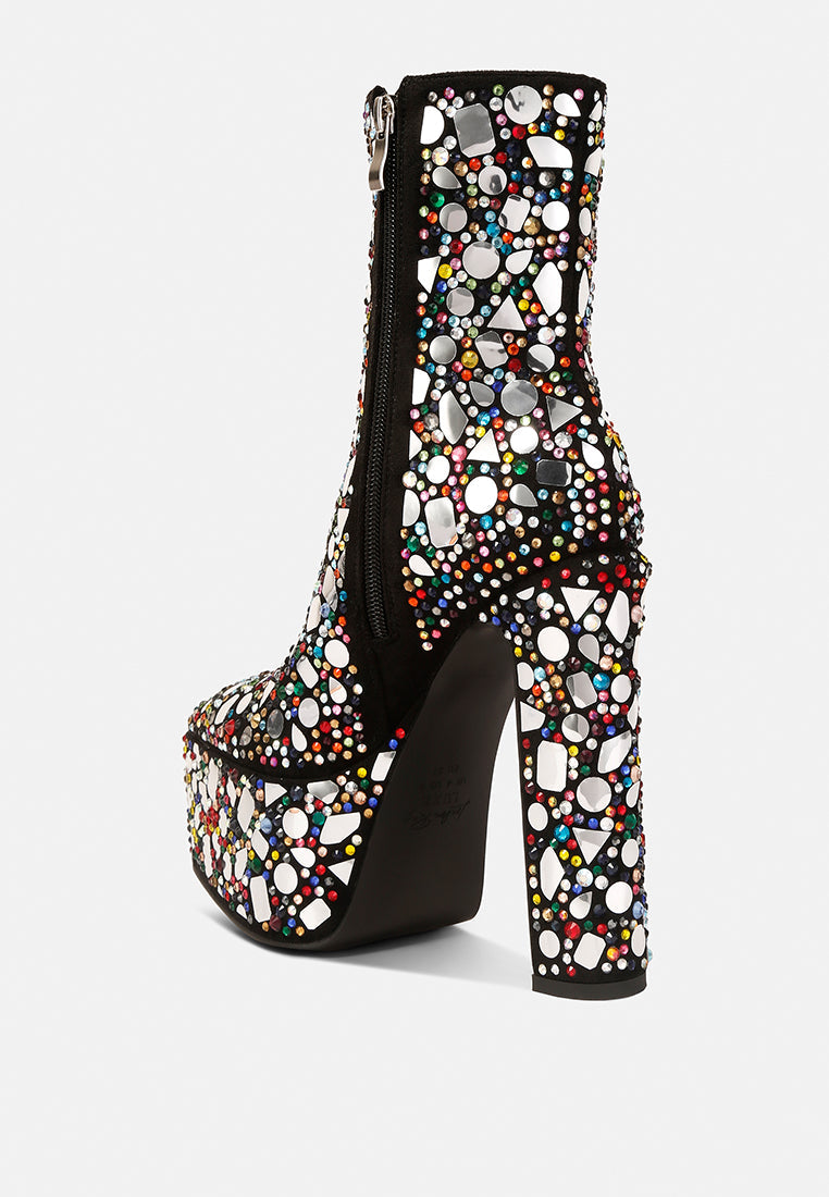 Fancy Mirror Embellished Platform High Heel Boots - Glamourous Grace