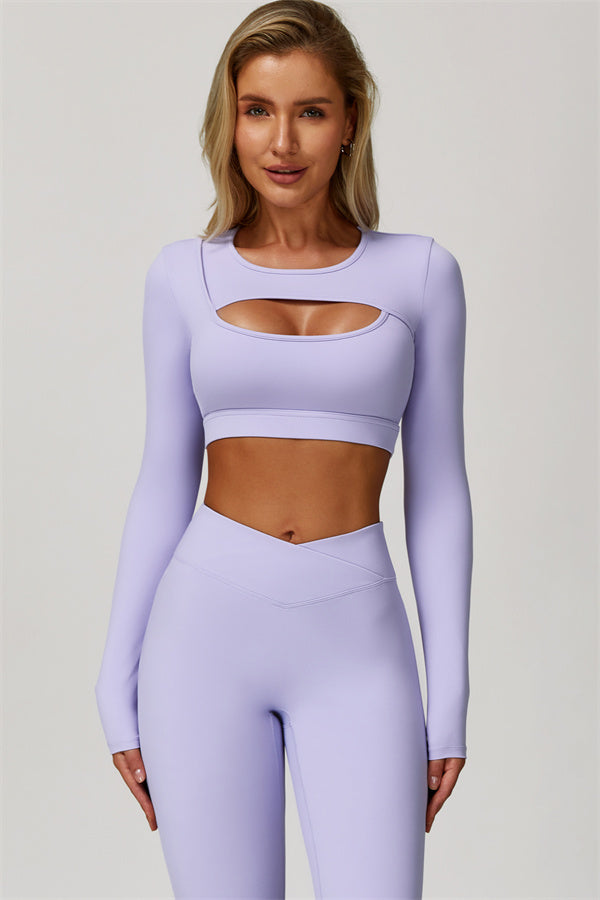 The Lavish Long Sleeve Cut-out Crop Top Leggings 2-Piece Set - Glamourous Grace