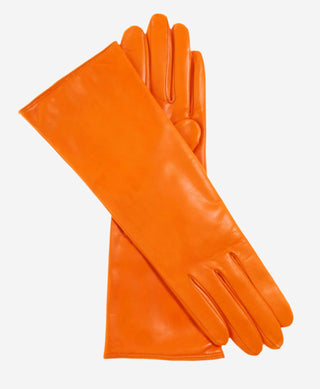 Camilla (tangerine) - Italian "4 button length" cashmere lined leather gloves - Glamourous Grace
