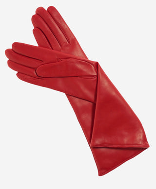 Leonora (red) - Italian cashmere lined 6-button length leather gloves - Glamourous Grace