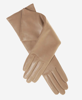 Leonora (beige) - Italian cashmere lined 6-button length leather gloves - Glamourous Grace