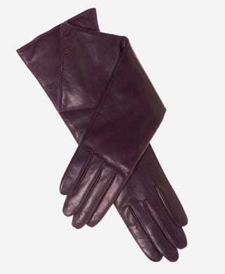 Leonora (black/grape) - Italian cashmere lined 6-button length leather gloves - Glamourous Grace