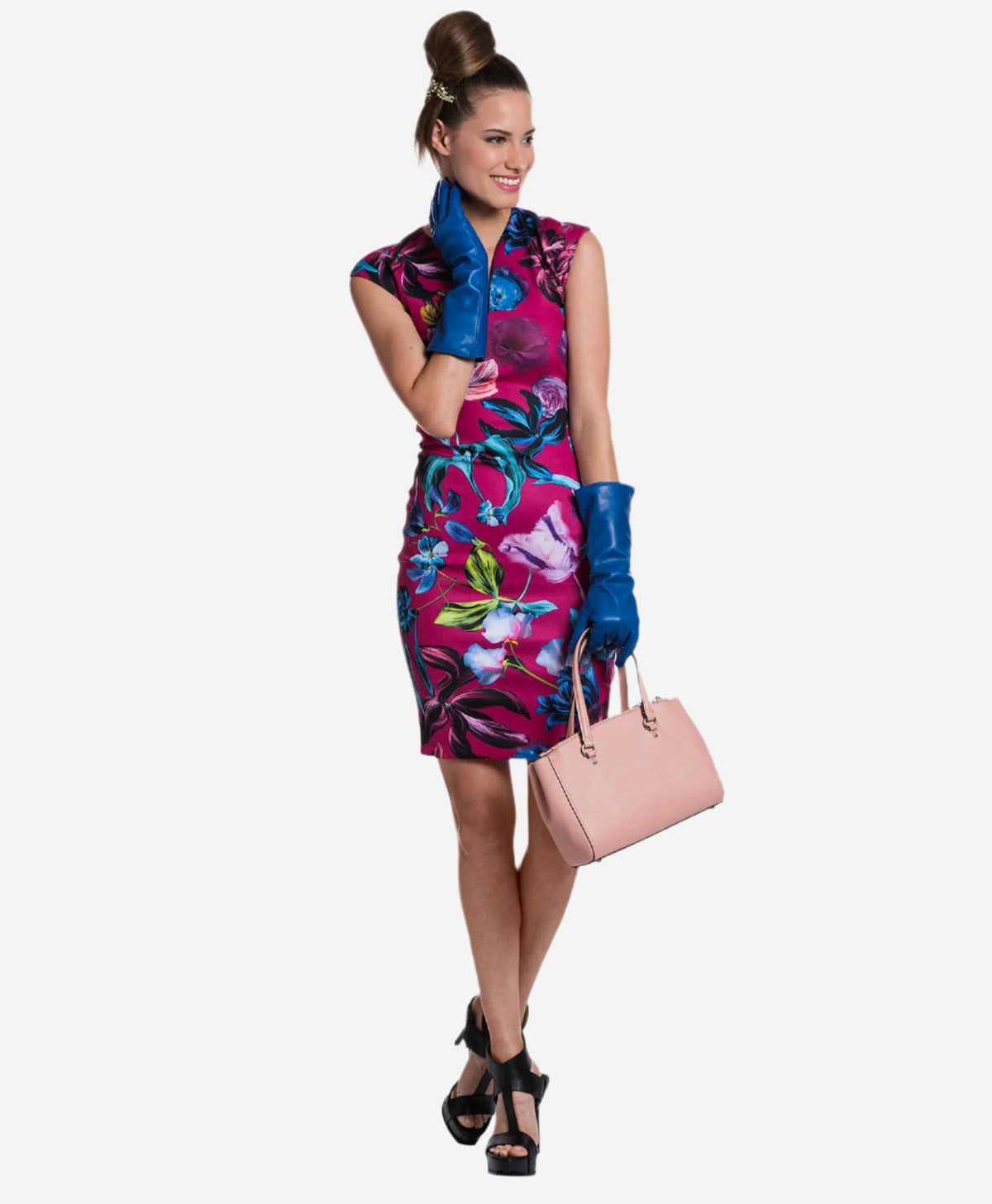 Leonora (blue) - Italian cashmere lined 6-button length leather gloves - Glamourous Grace