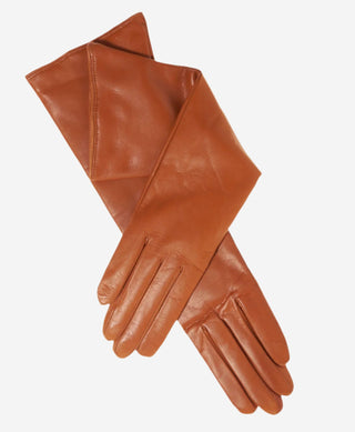 Leonora (cognac) - Italian cashmere lined 6-button length leather gloves - Glamourous Grace