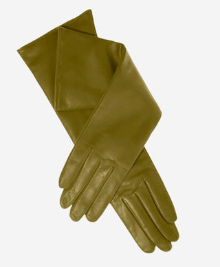 Leonora (moss) - Italian cashmere lined 6-button length leather gloves - Glamourous Grace