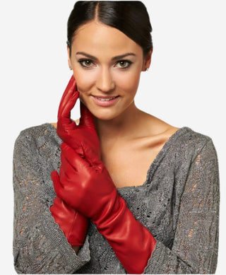 Leonora (red) - Italian cashmere lined 6-button length leather gloves - Glamourous Grace