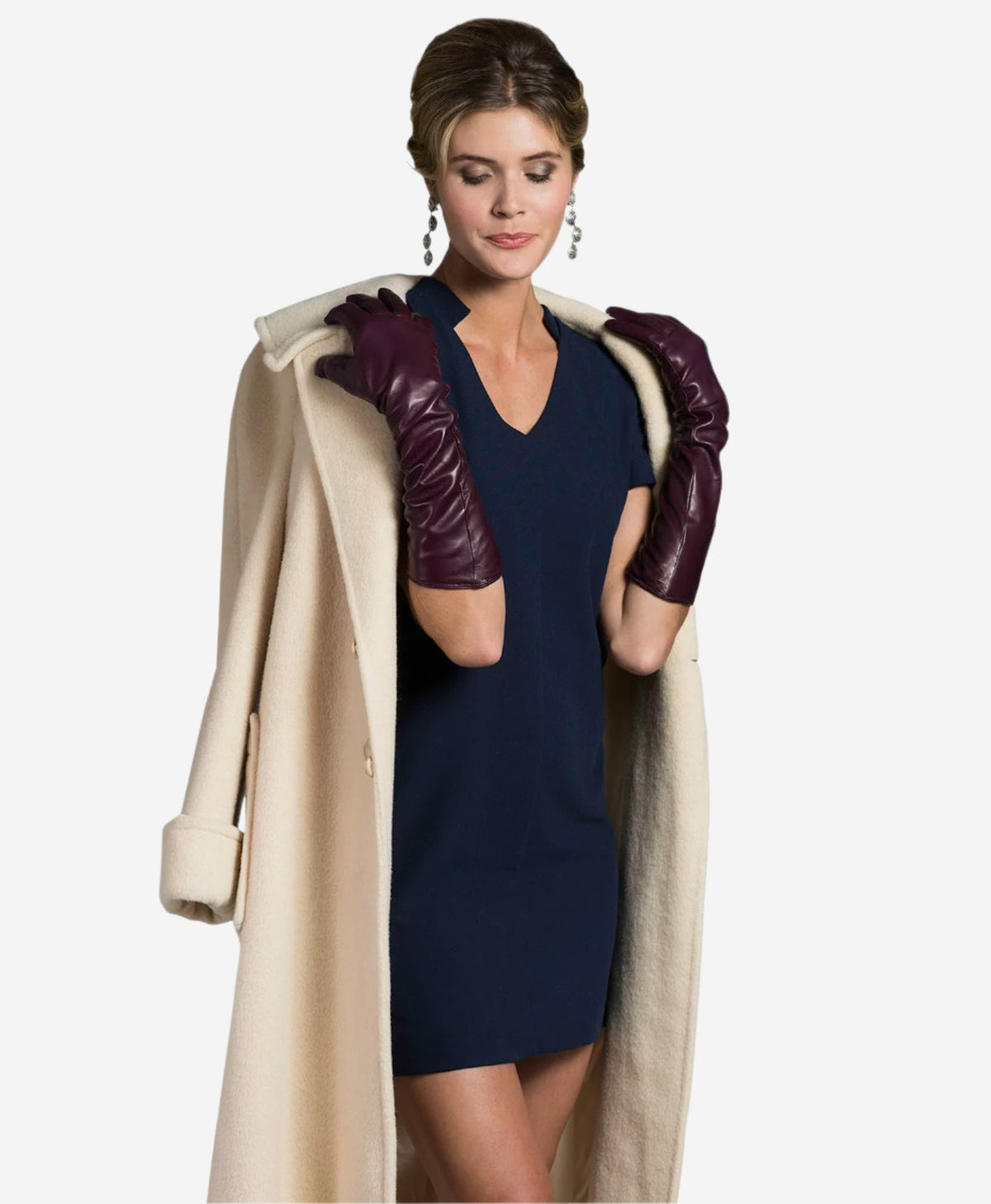 Leonora (black/grape) - Italian 8-button length cashmere lined leather gloves - Glamourous Grace