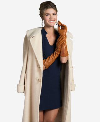 Leonora (cognac) - Italian 8-button length cashmere lined leather gloves - Glamourous Grace