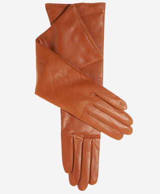 Leonora (cognac) - Italian 8-button length cashmere lined leather gloves - Glamourous Grace