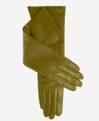 Leonora (moss) - Italian 8-button length cashmere lined leather gloves - Glamourous Grace