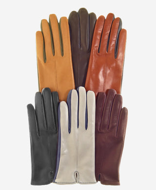 FC34 (cranberry) - Women's Italian touchscreen cashmere lined leather gloves - Glamourous Grace