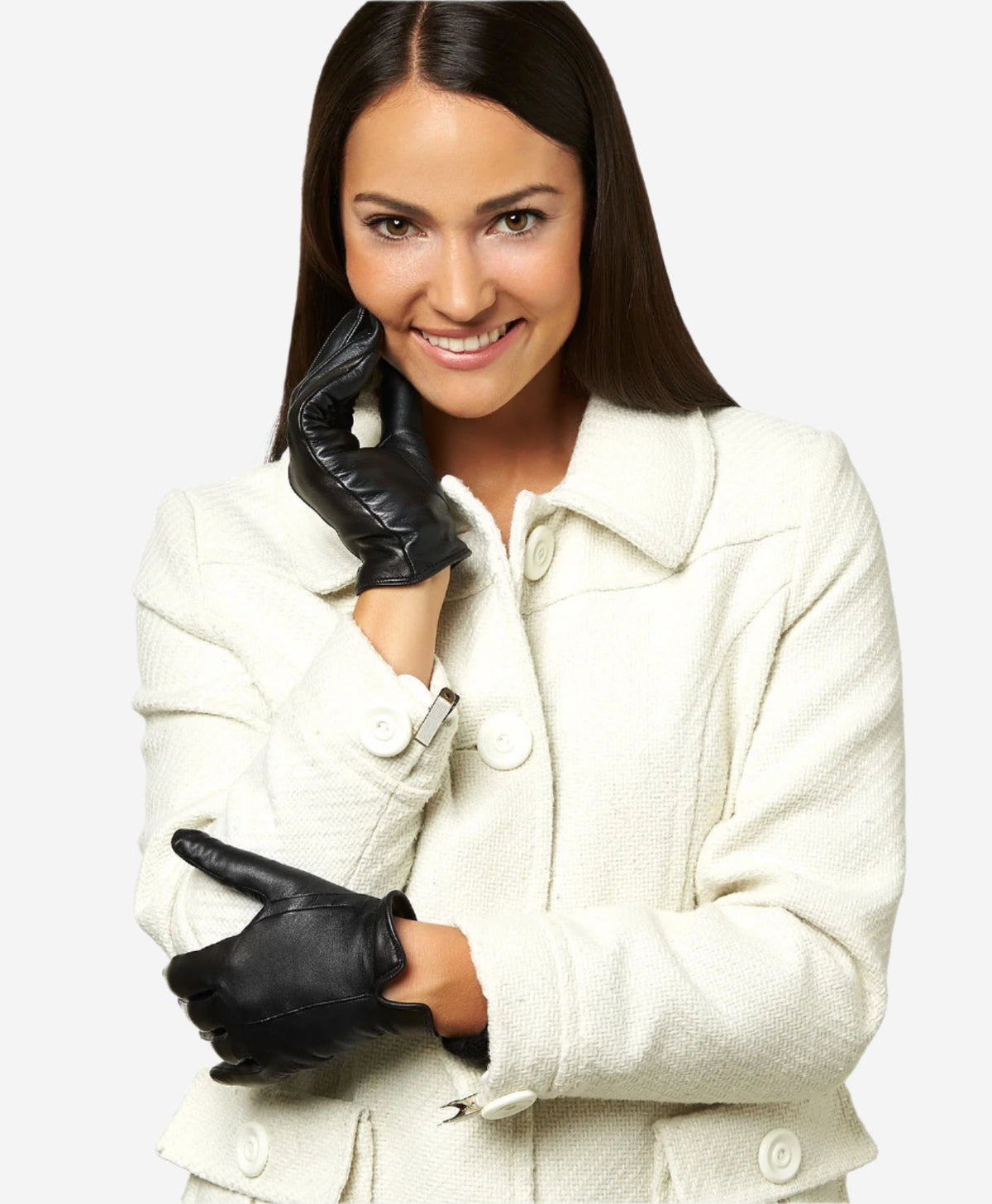 FC34 (black) - Women's Italian touchscreen cashmere lined leather gloves - Glamourous Grace