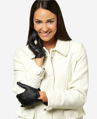 FC34 (black) - Women's Italian touchscreen cashmere lined leather gloves - Glamourous Grace