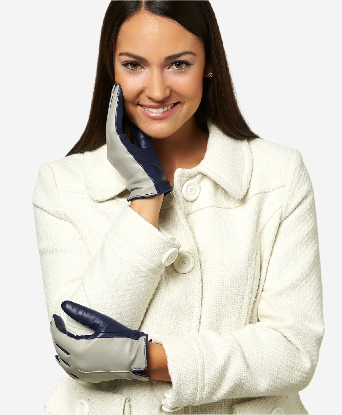 FC34 (grey) - Women's Italian touchscreen cashmere lined leather gloves - Glamourous Grace