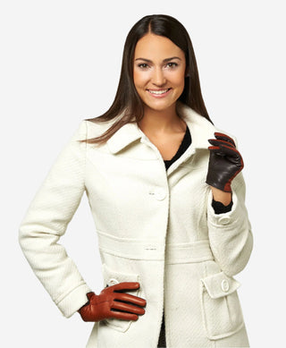 FC34 (medium brown) - Women's Italian touchscreen cashmere lined leather gloves - Glamourous Grace