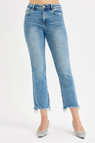 RISEN High Rise Crop Straight Slim Jeans