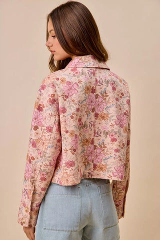SO ME Floral Print Cotton Twill Button Down Barn Jacket - Glamourous Grace