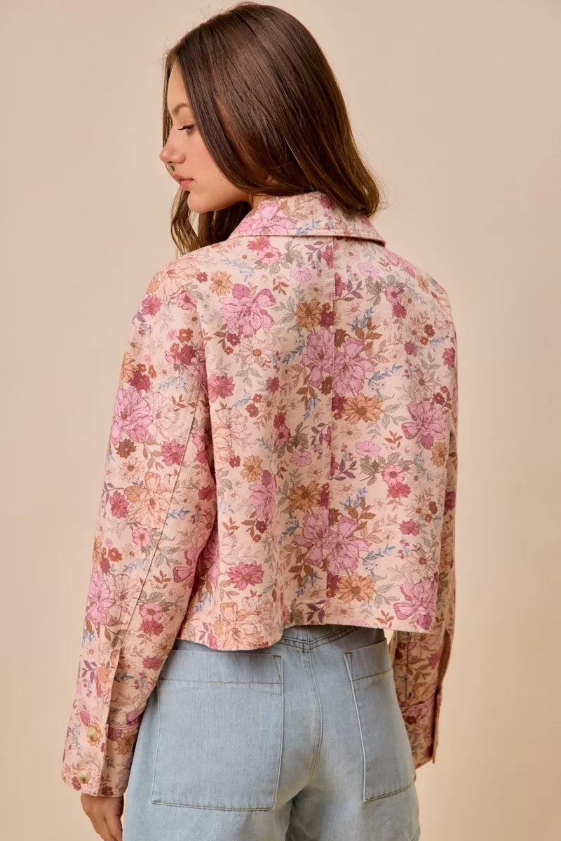 SO ME Floral Print Cotton Twill Button Down Barn Jacket - Glamourous Grace