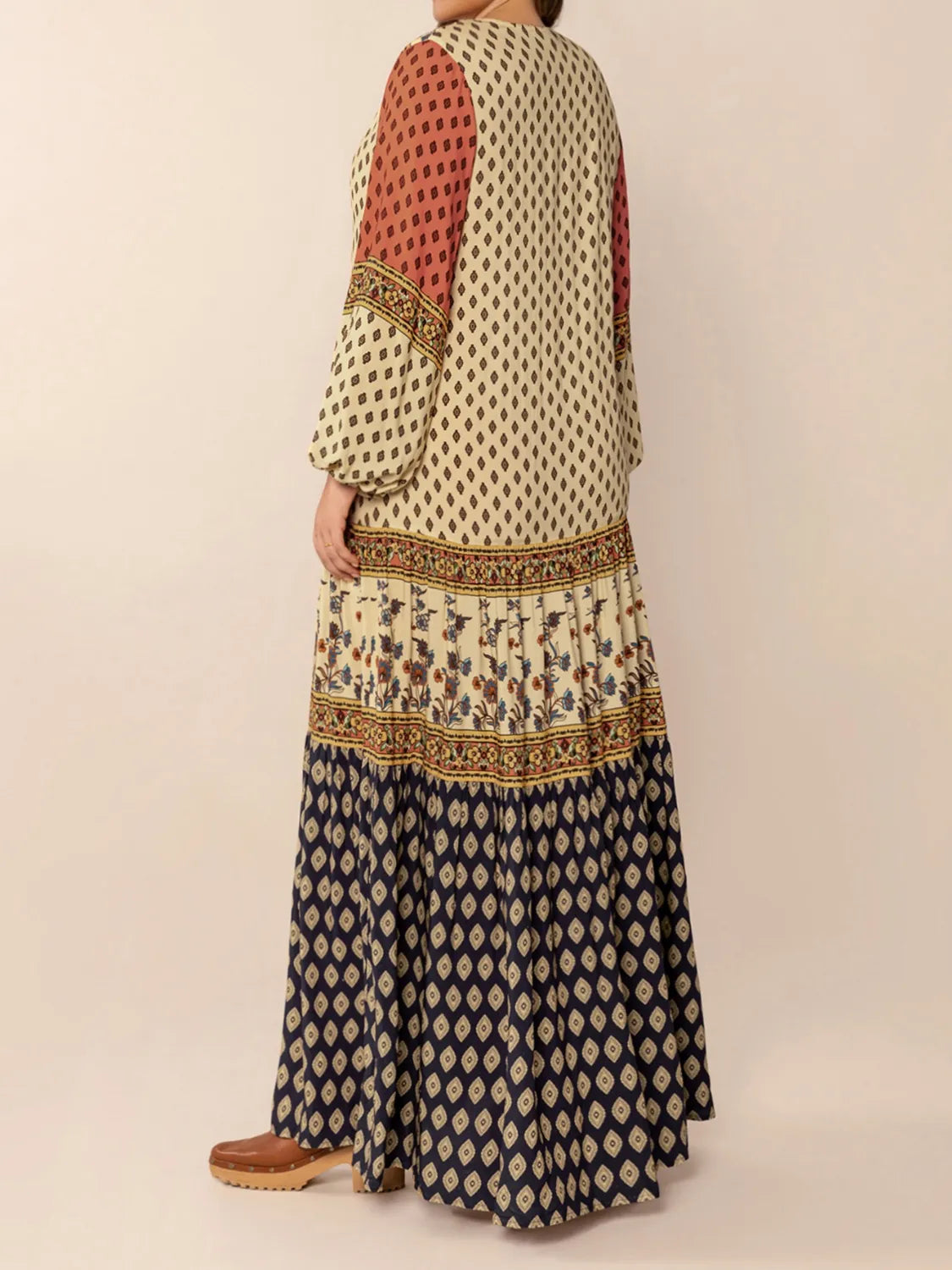 Printed V-Neck Balloon Sleeve Maxi Dress - Glamourous Grace