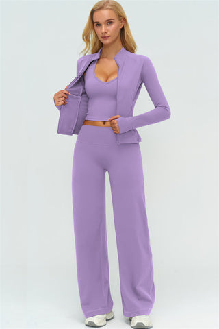 The Twirl Zip Jacket Halter Tank Top New Straight Leg Pants 3-Piece Set